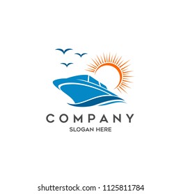 boat travel, island, beach logo vector