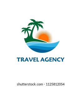 boat travel, island, beach logo vector