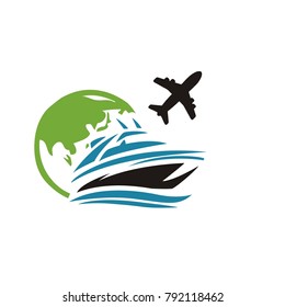 boat travel logo with globe 