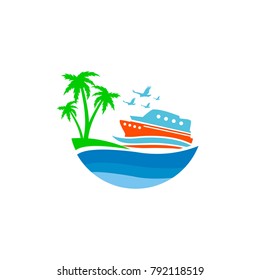 boat travel logo with globe sun eps 10 eps 8