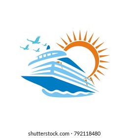 boat travel logo with sun