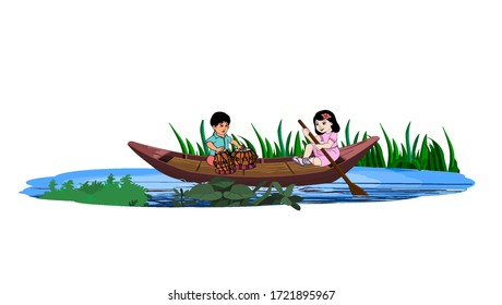 Boat Travel - vector, illustration
