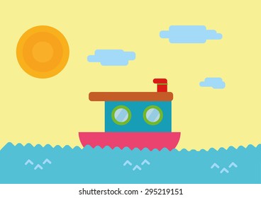 Boat traveling flat vector