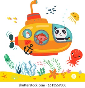 Boat trip. Cute animals at the bathyscaphe