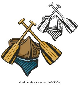 Boat with two paddles. Vector illustration