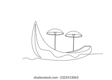 A boat and two umbrellas. Onam one-line drawing