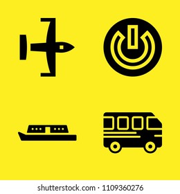 boat, ultralight, power button and bus vector icon set. Sample icons set for web and graphic design