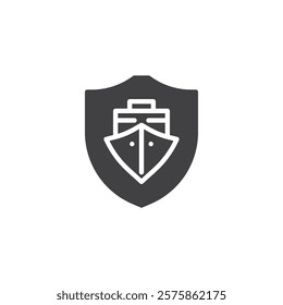 A boat under a shield vector icon. filled flat sign for mobile concept and web design. Marine Insurance glyph icon. Symbol, logo illustration. Vector graphics