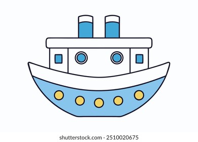 "Ilustração de Arte Vetorial de Barco"Line Art.