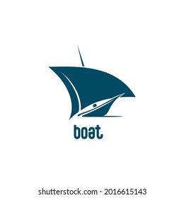 boat vector design with single sail and vector boat text, icon and logo