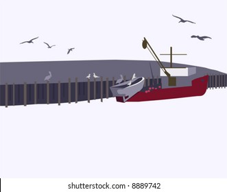 “Fishing Boat"  vector file is hand drawn original artwork and is in AI-EPS8 format.