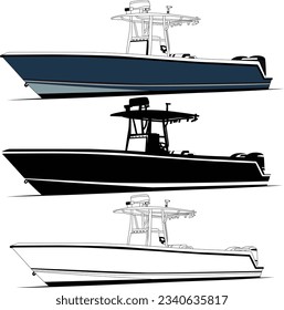 Boat vector, Fishing boat vector line art illustration and one color.