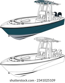 Boat vector ,Fishing boat vector line art illustration and one color