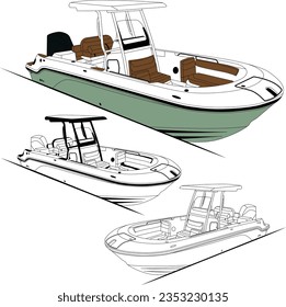 Boat vector, Fishing boat vector and line art.