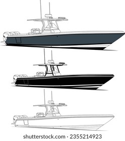 Boat vector, Fishing boat vector  line art and one color.