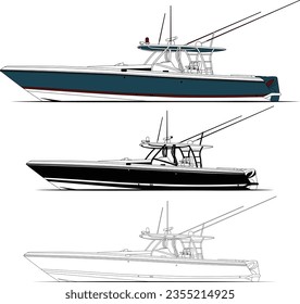 Boat vector, Fishing boat vector  line art and one color.