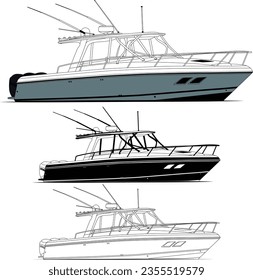 Boat vector, Fishing boat vector  line art and one color.