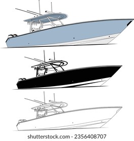 Boat vector, Fishing boat vector, line art, illustration, one color.