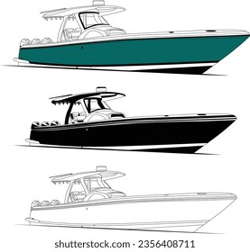 Boat vector, Fishing boat vector, line art, illustration, one color.