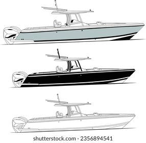 Boat vector, Fishing boat vector line art and one color,  T-shirt or
printable on various materials.