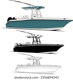 Boat vector, Fishing boat vector line art and one color,  T-shirt or
printable on various materials.