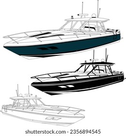 Boat vector, Fishing boat vector line art and one color,  T-shirt or
printable on various materials.