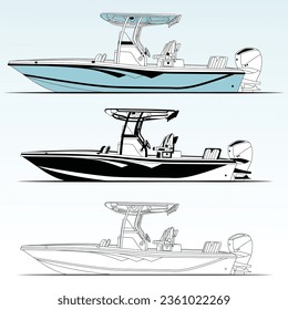  Boat vector,  Fishing boat vector line art and one color