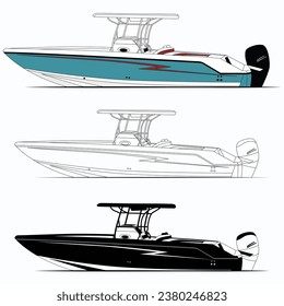 Boat vector, Fishing boat vector line art and one color.