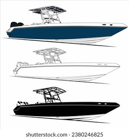 Boat vector, Fishing boat vector line art and one color.