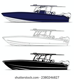 Boat vector, Fishing boat vector line art and one color.