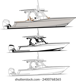 Boat vector fishing boat vector line art illustration and one color.