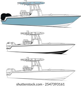 Boat vector, Fishing boat vector line art illustration and one color.