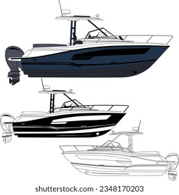 Boat vector, Fishing boat vector, Motor boat vector line art illustration and one color.