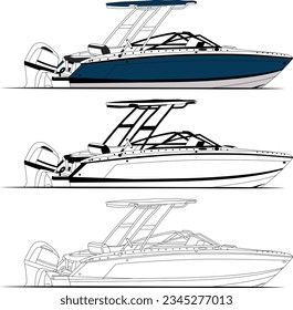 Boat vector, fishing boat vector, motorboat vector , line art illustration and one color.