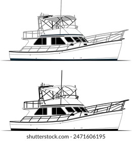 Boat vector, Fishing boat vector, one color, line art ,  boat illustration