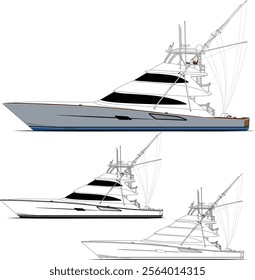 Boat vector, Fishing boat vector, Sport fishing boat vector