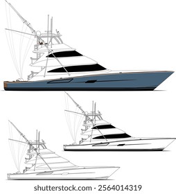 Boat vector, Fishing boat vector, Sport fishing boat vector