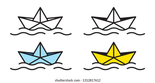 boat vector icon origami logo paper sailboat yacht Nautical maritime float ocean illustration doodle