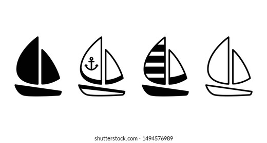 boat vector icon yacht logo symbol Anchor pirate maritime Nautical sea ocean doodle character cartoon illustration doodle design
