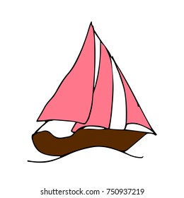 Boat vector illustration. Doodle style. Design, print, logo, decor, textile, paper.