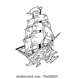 Boat vector illustration. Doodle style. Design, print, logo, decor, textile, paper