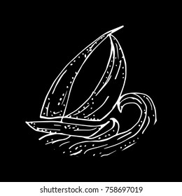 Boat vector illustration. Doodle style. Design, print, logo, decor, textile, paper