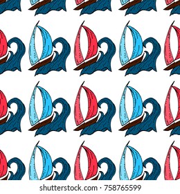 Boat vector illustration. Doodle style. Design, print, logo, decor, textile, paper