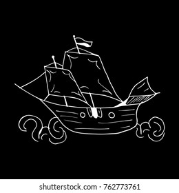 Boat vector illustration. Doodle style. Design, print, logo, decor, textile, paper