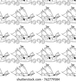 Boat vector illustration. Doodle style. Design, print, logo, decor, textile, paper