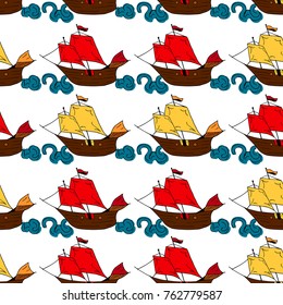 Boat vector illustration. Doodle style. Design, print, logo, decor, textile, paper