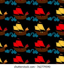 Boat vector illustration. Doodle style. Design, print, logo, decor, textile, paper
