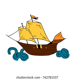 Boat vector illustration. Doodle style. Design, print, logo, decor, textile, paper