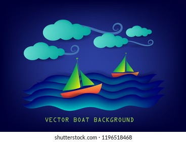 boat vector illustration like paper cut art