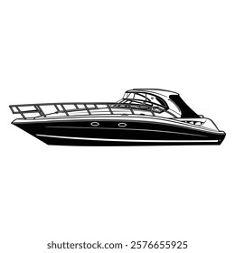 boat vector illustration line drawing in black colors. for t-shirt design, design elements and print products